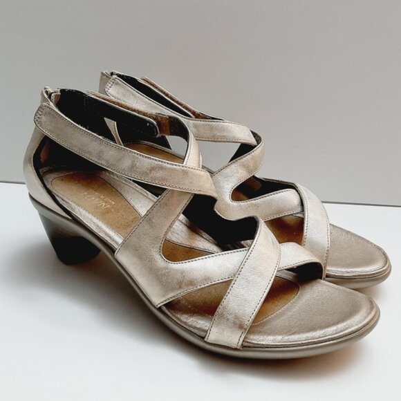 NAOT | Strappy Open Toe Low Heel Shoes Genuine Leather Metallic Champagne Sz 9 - Picture 15 of 16